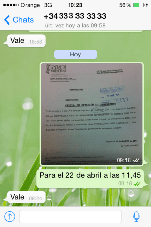 CHAT DE Whatsapp comunicando fecha Smac a cliente